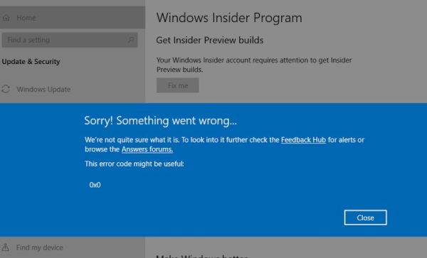 error code 0x0 prompt on windows