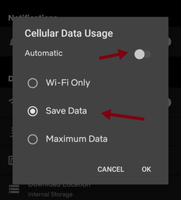 Netflix Cellular Data Usage Options